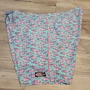 Vineyard Vines Swim Trunks Mens XL Blue Pink Crappy Fish AOP Beach Poolside